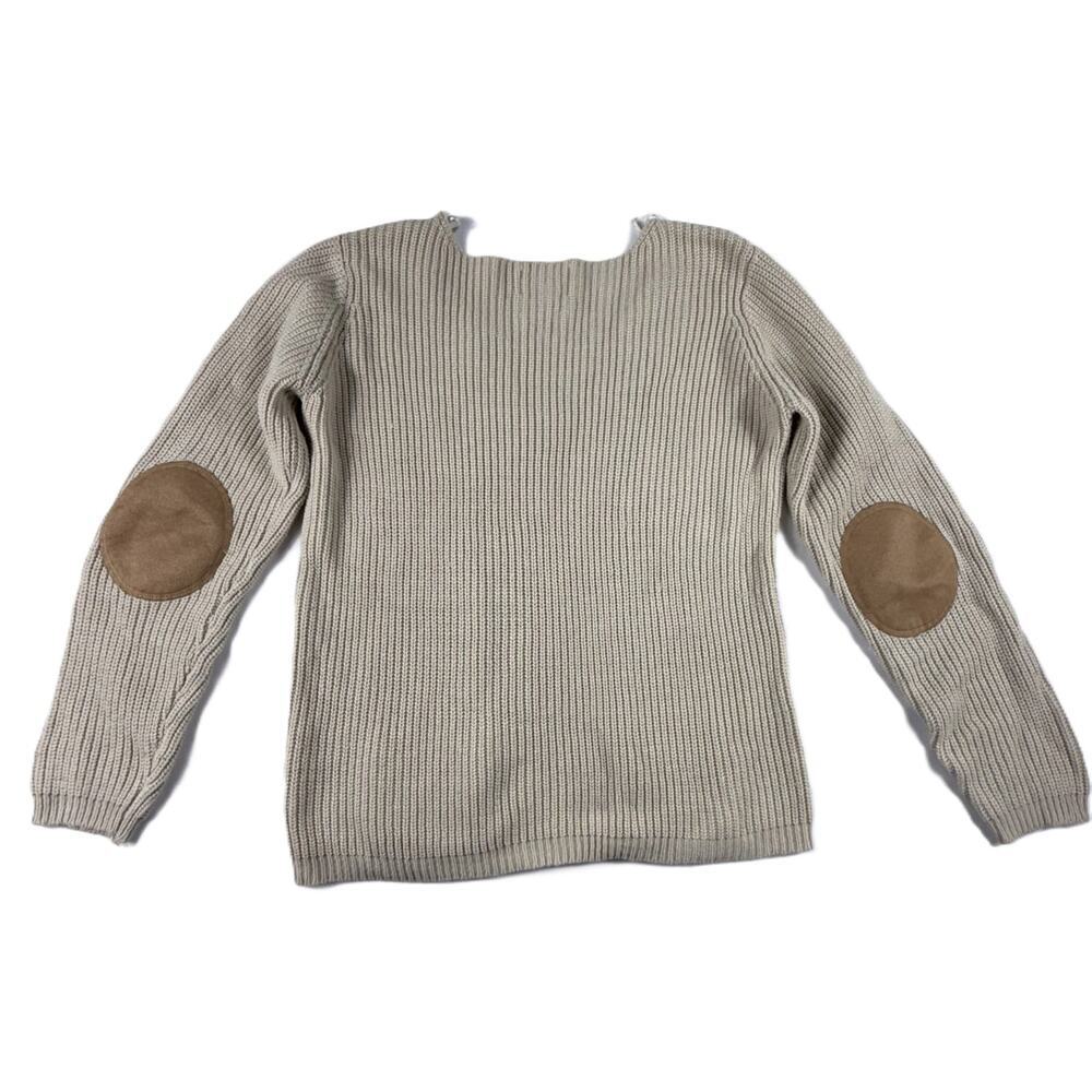 Debbie Morgan Womens Beige Knit Sweater Elbow Patch Scoop Neck Pockets M - Picture 3 of 7